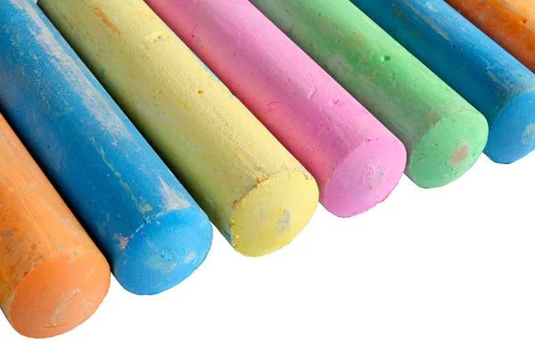 Line Colorful Large Chalk Sticks White Background — Stock Photo, Image