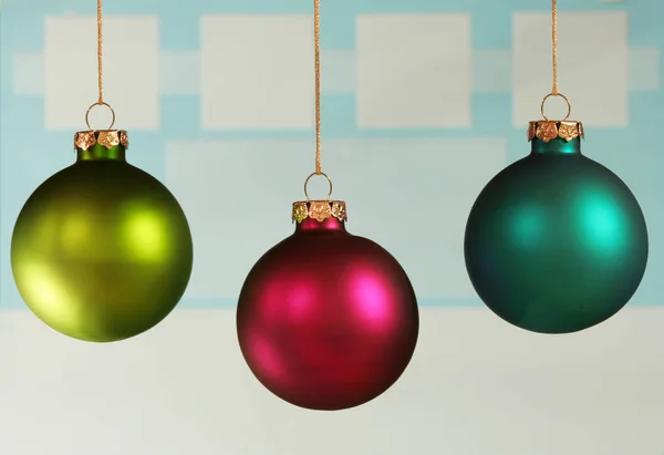 Three Colorful Ornaments Light Blue Background — Stock Photo, Image