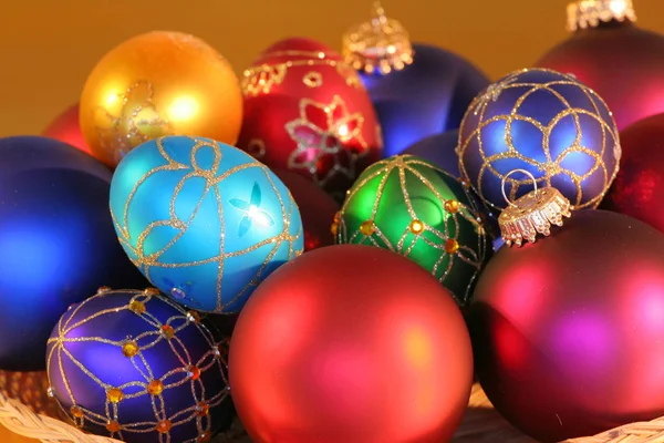 Large Assortment Beautiful Colorful Christmas Ornaments Stock Photo