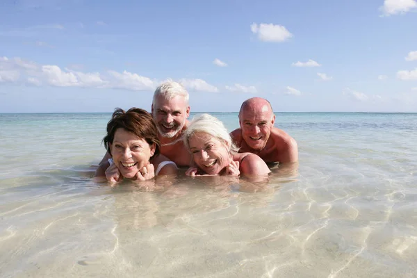 Portrait Group Smiling Senior Bathing Sea — Stock Photo, Image