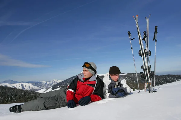 Men Lying Snow — Stock Photo, Image