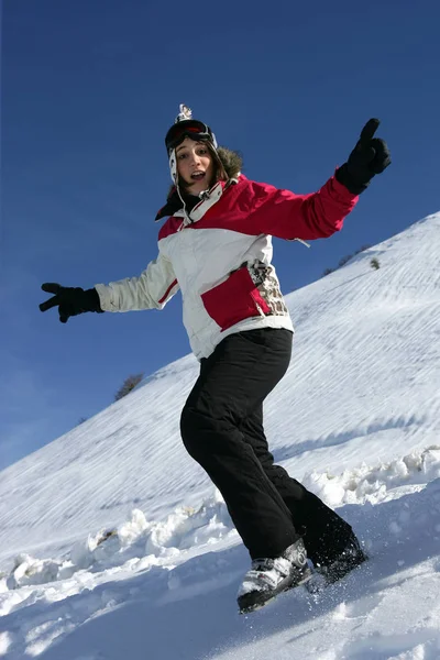 Snowboard Declive Estação Esqui — Fotografia de Stock