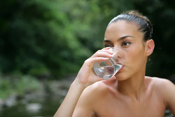 Portrait Woman Drinking Glass Water — Stock Photo, Image