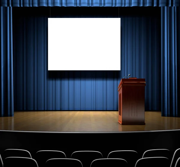 Empty Theater Red Chairs Projector Screen — Stock Photo, Image