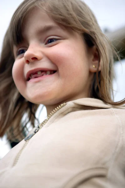 Portrait Smiling Little Girl Swing — 스톡 사진