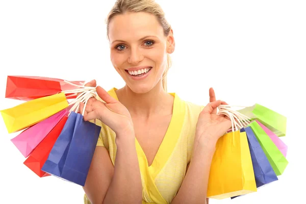 Mujer Con Bolsas Colores —  Fotos de Stock