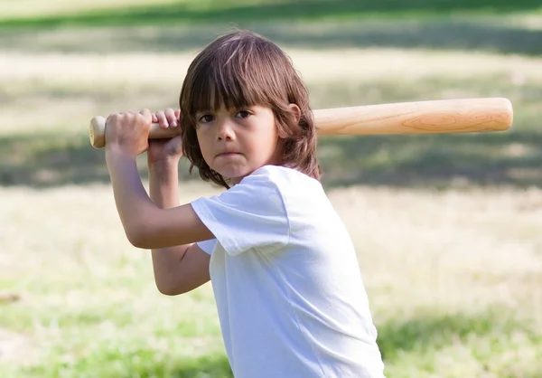 Närbild Bedårande Barn Som Spelar Baseball Parken — Stockfoto