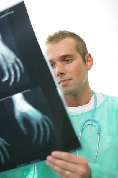 Portrait Man Looking Radiograph Hand Royalty Free Stock Photos
