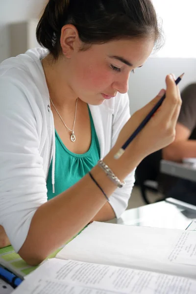 Portrait Young Girl Sitting Classroom — Stock Photo, Image