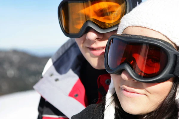 Portrait Couple Wearing Ski Mask - Stock-foto