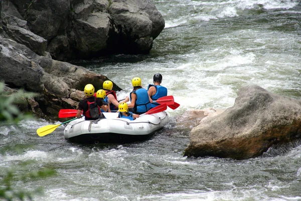 Grupo Amigos Kayak Por Río — Foto de Stock