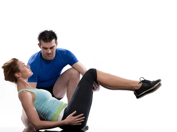 Young Couple Doing Fitness Exercises Dumbbells — Stock Photo, Image