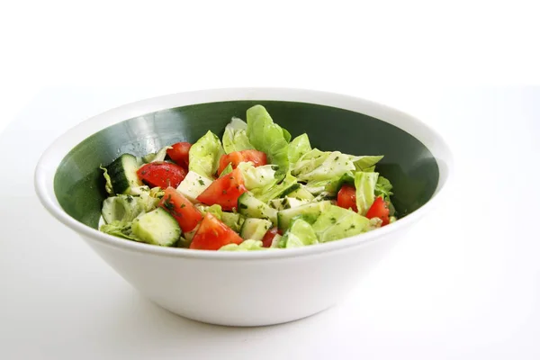 Gemengde Groene Salade Met Tomaat Komkommer Feta Kaas — Stockfoto
