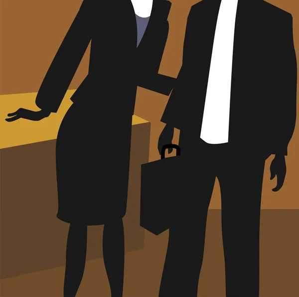 ブリーフケース付きの黒スーツのビジネスマンと女性 — ストック写真