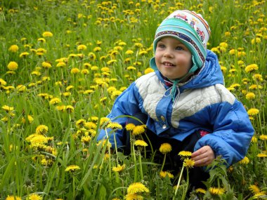 boy and flowers meadow clipart