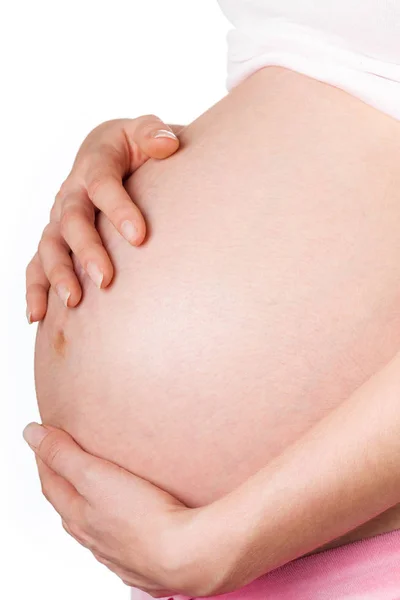 Έγκυος Κοπέλα Χέρια Της Στην Κοιλιά — Φωτογραφία Αρχείου