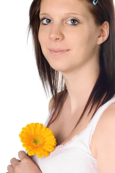 Schöne Junge Frau Mit Einer Blume — Stockfoto
