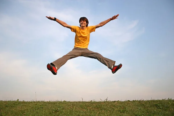Прыгать Мальчик Meadow — стоковое фото