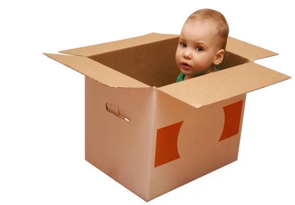 Kutudaki Küçük Çocuk — Stok fotoğraf