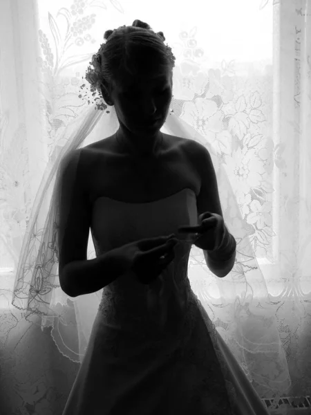 Portrait Une Belle Mariée Robe Blanche — Photo