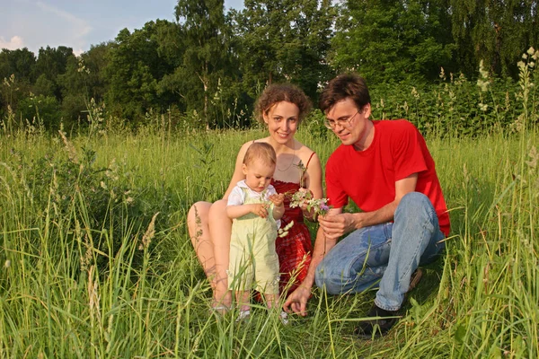 Family Baby Meadow Autoshoot — Stock Photo, Image