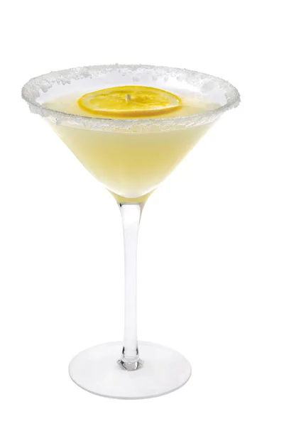 Lemon Drop Bebida Misturada Com Verniz Fatia Limão Fundo Branco — Fotografia de Stock