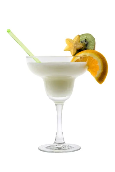 Pina Colada Gemengde Drank Met Exotisch Fruit Garnering Witte Achtergrond — Stockfoto