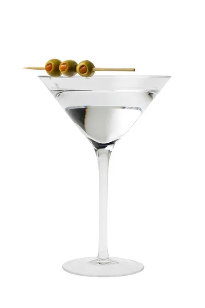 Martini Mixed Drink Olive Garnish White Background Close — Stock Photo, Image