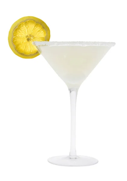 Lemon Drop Bebida Misturada Com Verniz Fatia Limão Fundo Branco — Fotografia de Stock