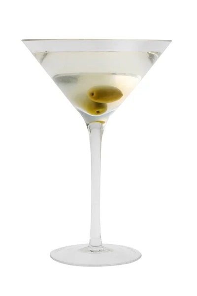 Bebida Misturada Dirty Martini Com Guarnição Azeitona Perto Fundo Branco — Fotografia de Stock