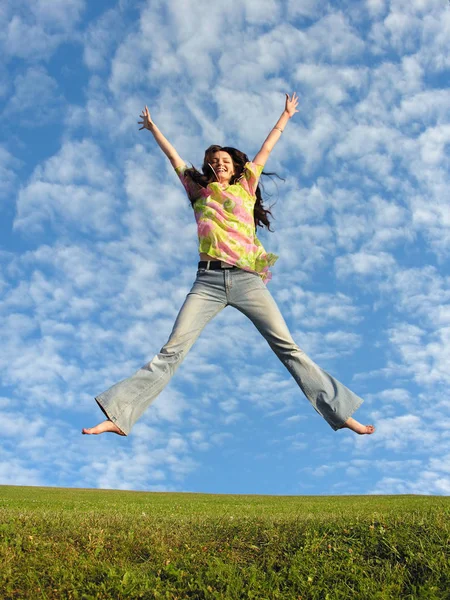 Jump Girl Hair Real Cloudfield Stock Image