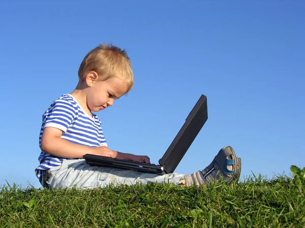 Child Notebook Sit Blue Sky Stock Photo