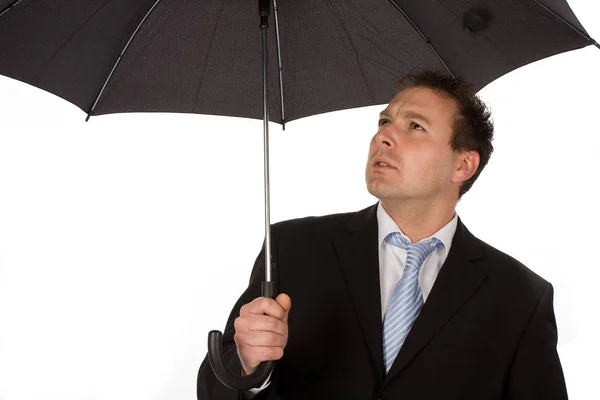 Hombre Negocios Con Paraguas Bajo Lluvia — Foto de Stock