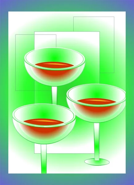 Glas Wijn Martini Glazen Groene Achtergrond — Stockfoto