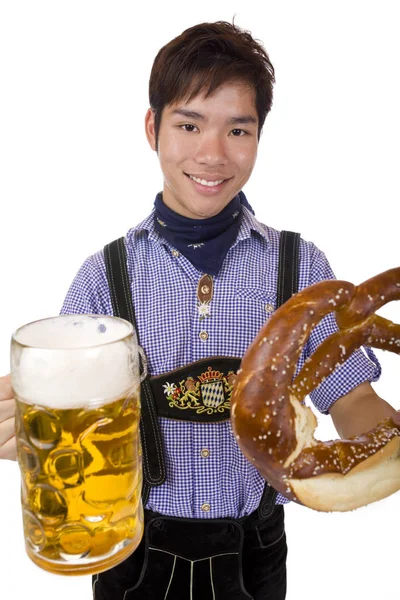 Heureux Rire Asiatique Détient Oktoberfest Masse Brise — Photo