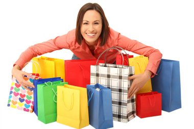 woman with shopping bags isolated on white clipart