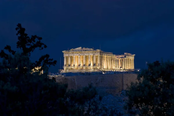 Parthenon Bei Nacht Auf Der Akropolis Athen — Stockfoto