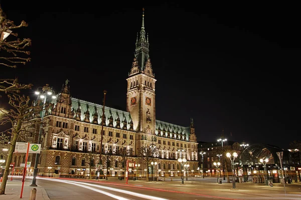 Rathaus Hamburg Noite — Fotografia de Stock