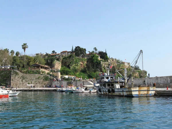 Antalya Turkish Resort City Yacht Filled Old Harbor Beaches Flanked — Stock Photo, Image