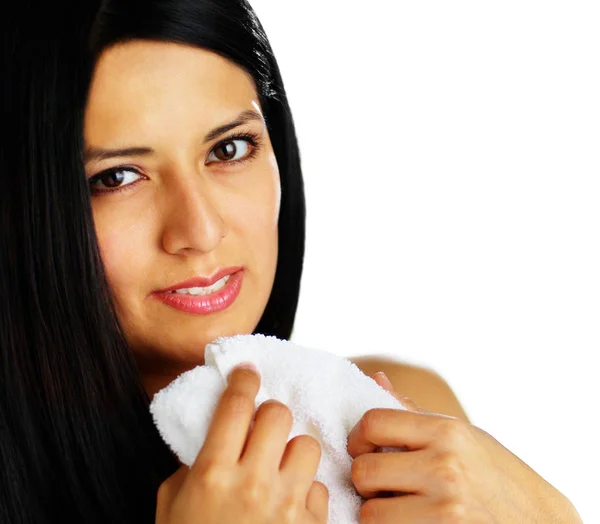 Beautiful Spa Woman Holding Towel — Stock Photo, Image