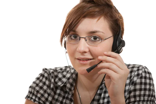 Młoda Kobieta Słuchawkami Telefonem — Zdjęcie stockowe