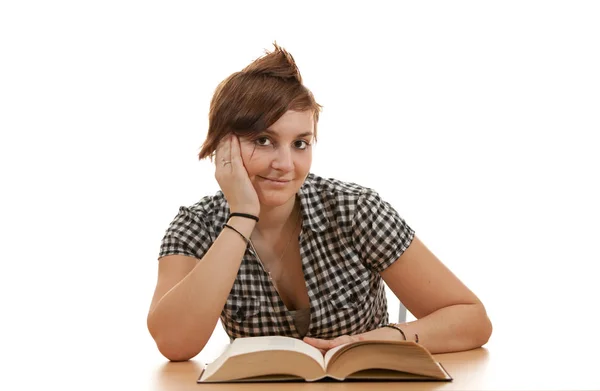 Vrouw Met Boek Lezen Onderwijs Concept — Stockfoto