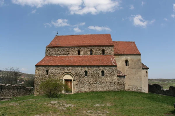 Esta 33ª Vila Transylvanian Com Castelo Igreja Romania Aqui Com — Fotografia de Stock