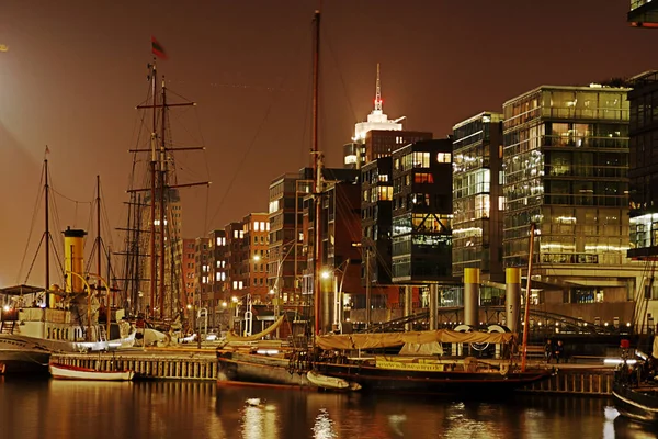Hamburgs Hafencity Natten — Stockfoto