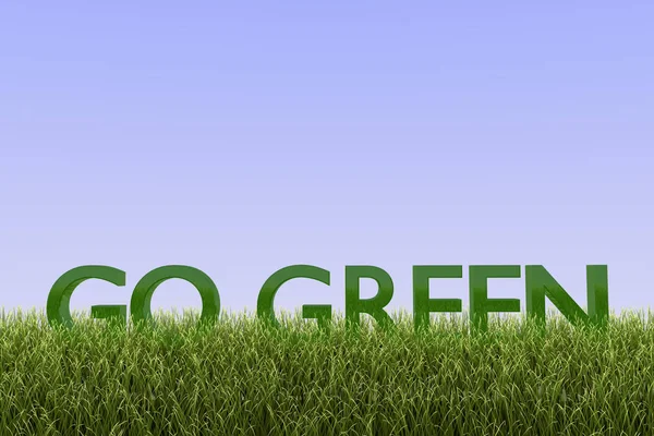 Gras Mit Dem Wort Frühling Auf Dem Grünen Rasen — Stockfoto