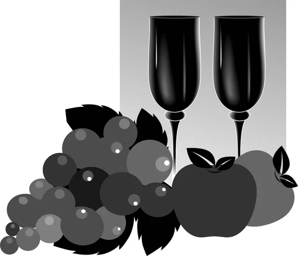 Illustrazione Vettoriale Bianco Nero Uva Vino — Foto Stock