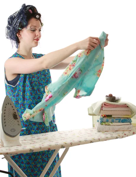 Γυναίκα Ένα Φόρεμα Πλυντηρίου Ένα Καλάθι — Φωτογραφία Αρχείου