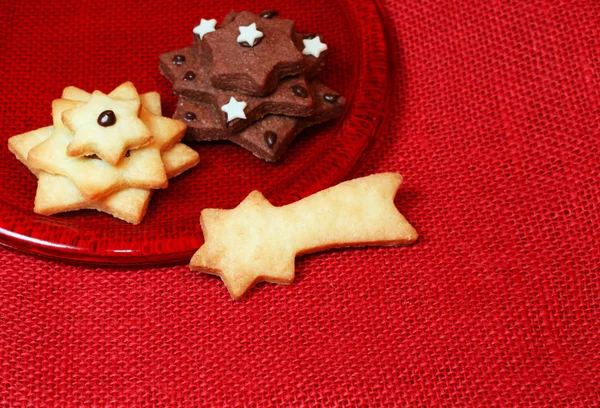 Christmas Cookies Red Glass Dish — Stock Photo, Image