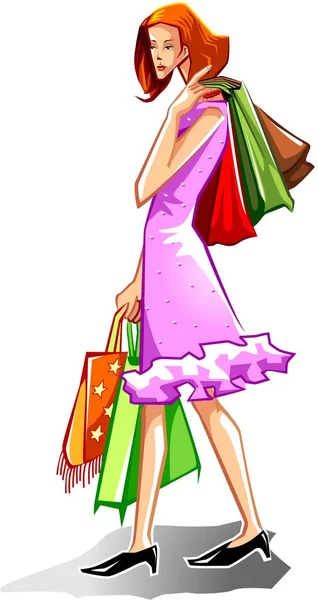 Egy Bevásárlószatyros Lány Illusztrációja — Stock Fotó
