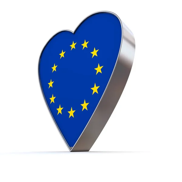 Szilárd Fényes Fém Szív Zászló Európai Unió — Stock Fotó